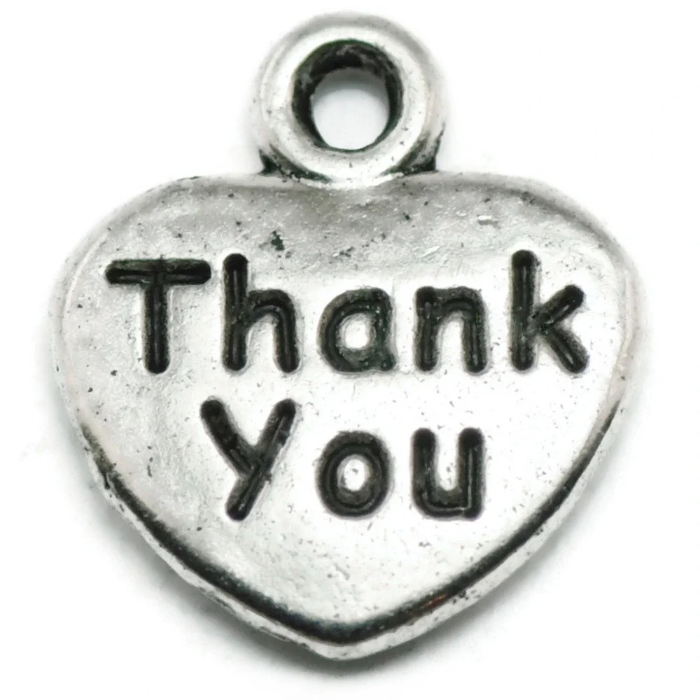 8pcs Thank You Heart Charms jewelry making‎ supplies silvertone metal